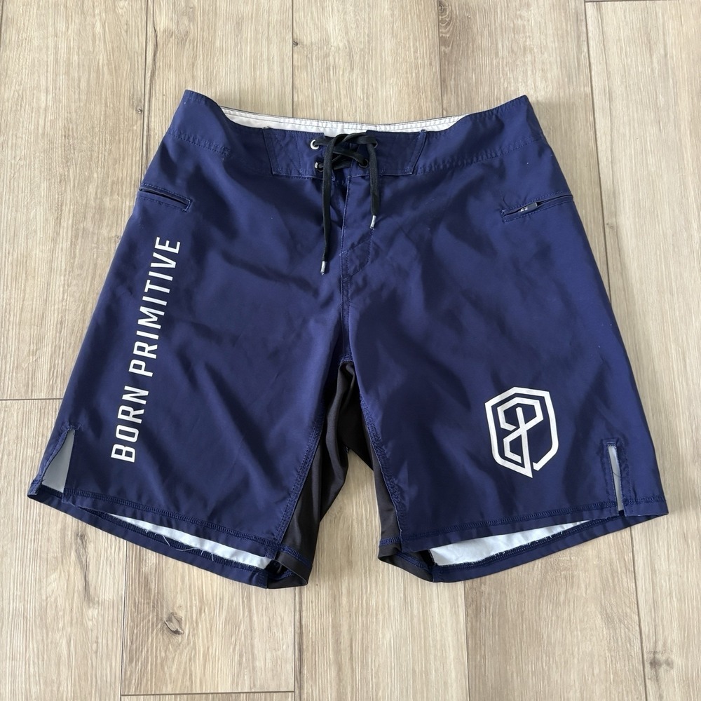 Born Primitive American Defender Mens 34 Blue Board Shorts Zip Pockets
